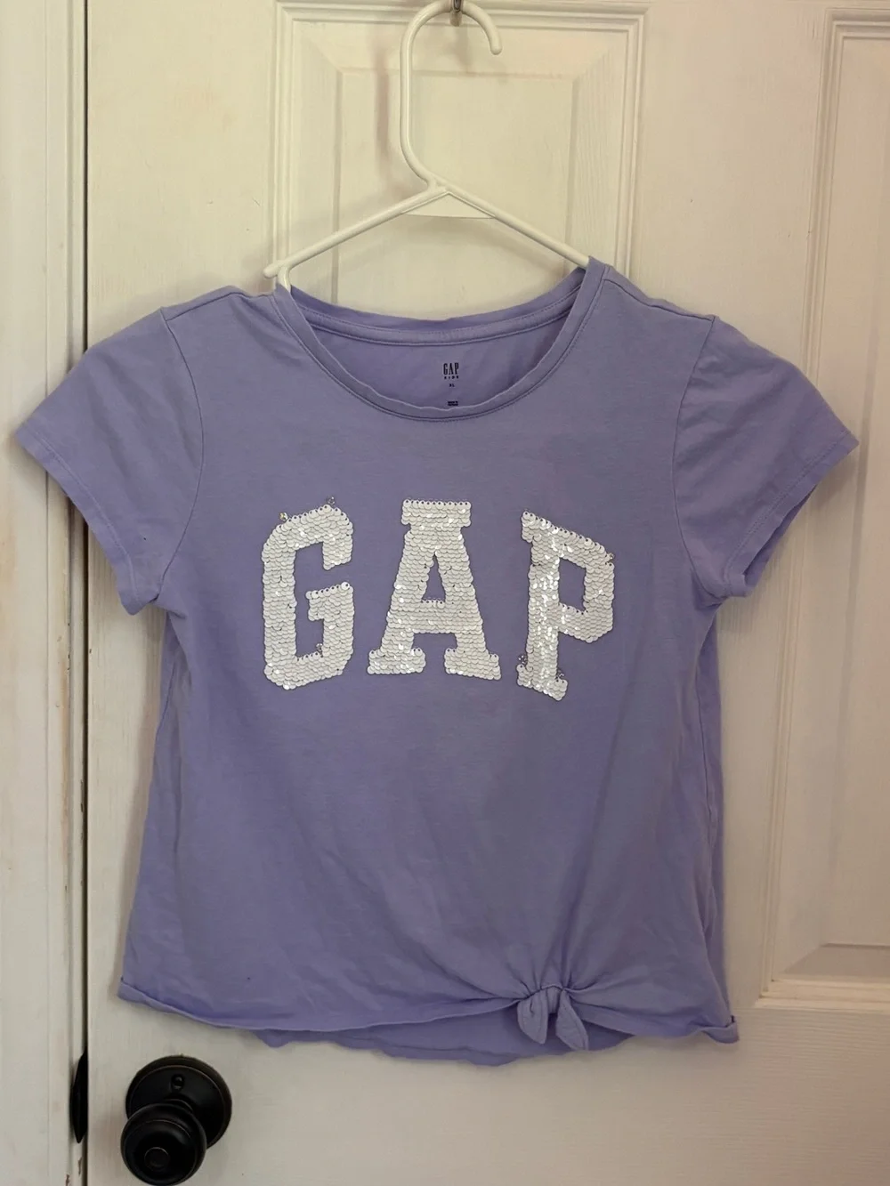 GAP Kids Sequined Logo Tie Front Short Sleeve Tee